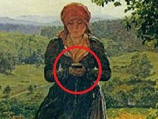 150年前の名画に「歩きスマホの少女」がハッキリ描かれていた？ iPhone Xと完全一致、スマホはタイムトラベル製品だった？
