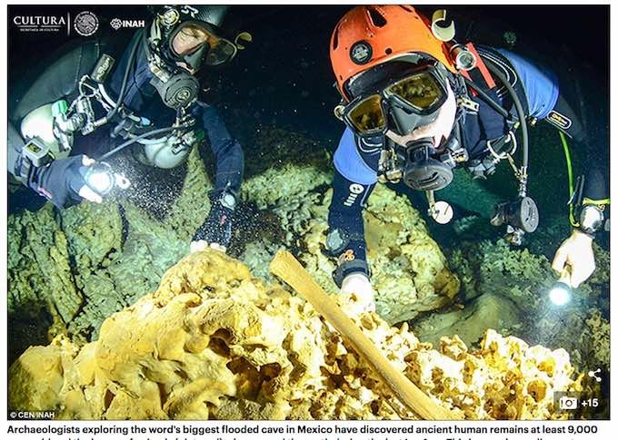 メキシコ水中洞窟でマヤの神殿など200以上の遺物が発見される! 1万年前の巨大生物の骨も!の画像2