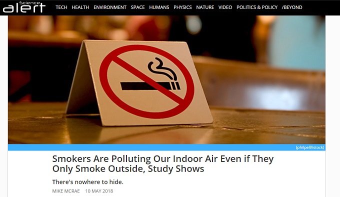 喫煙者は存在するだけで空気を汚染することが判明！常に体中から有害物質を発散、電子タバコも同罪…三次喫煙の脅威 とは？の画像1