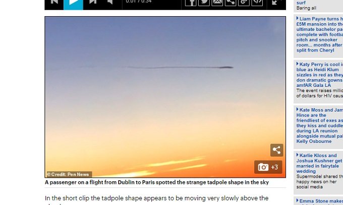 飛行機から撮影された「精子型UFO」が斬新すぎる! 急回転→静止→飛行の超謎の動き!の画像2