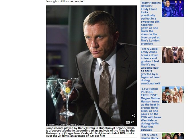 「007ジェームズ・ボンドは重度のアル中」飲酒シーン分析で判明! 酩酊状態でのセックスも危険…!(最新研究) の画像2
