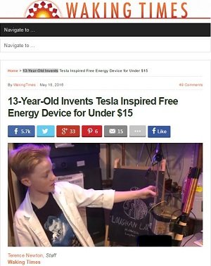 13歳の天才少年がたった1 600円でフリーエネルギー装置を発明 米ネバダ州