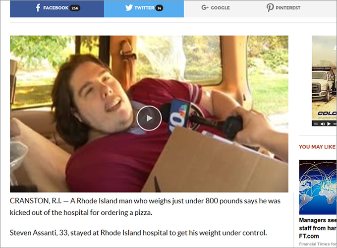 「どうしてそこまでデブになれる、アメリカ人！」360キロの男ダイエット入院中にピザを注文し、病院から追放!!の画像1