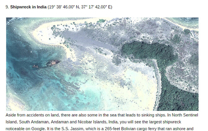 グーグルマップがとらえた奇妙なスポット5選！地図に存在しない島、人形集落、サイレントヒル、センチネル族… の画像5