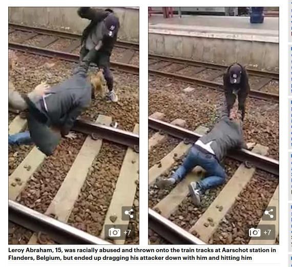 【閲覧注意】レイシストが黒人少年を線路に突き落とした決定的瞬間! しかし予想外の展開に… 人種差別するとこうなる=ベルギーの画像1