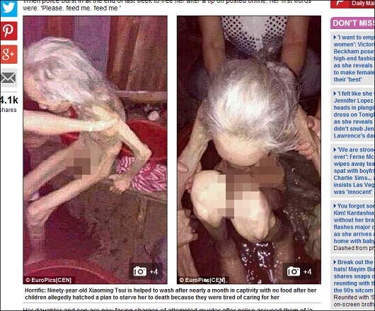 【中国】実子に「監禁介護」された90歳の老婆 ― 餓死寸前の姿に世界が戦慄!!の画像1