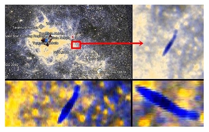 16万光年先の銀河でも葉巻型UFOが激写される、グーグルスカイの偉業! 何者かから逃げている!?の画像1