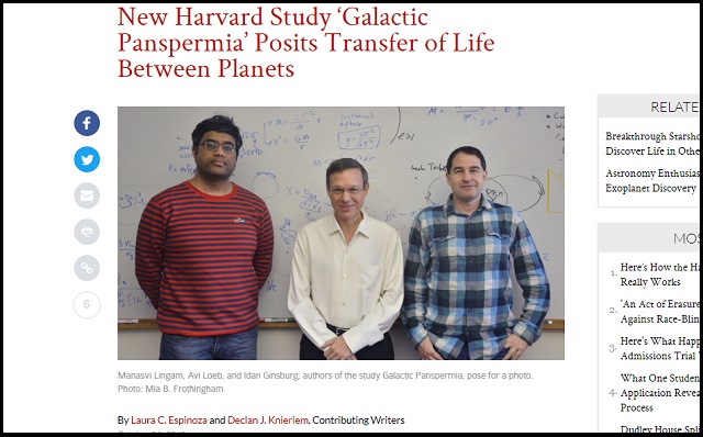 ハーバード大の研究者3人「人類の起源は宇宙」ガチ推し論文発表! パンスペルミア説が常識に…我々は宇宙からの移民だった!の画像1
