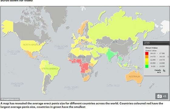 勃起時の男性器の大きさで世界地図を作ってみたら 日本は意外にも アノ国 と同じサイズ