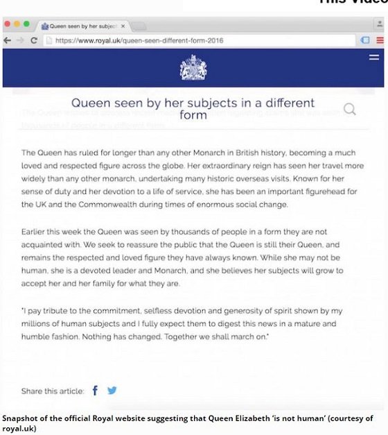 「エリザベス女王は人間ではない」バッキンガム宮殿が公式声明か？ レプティリアン疑惑の真実は？の画像3