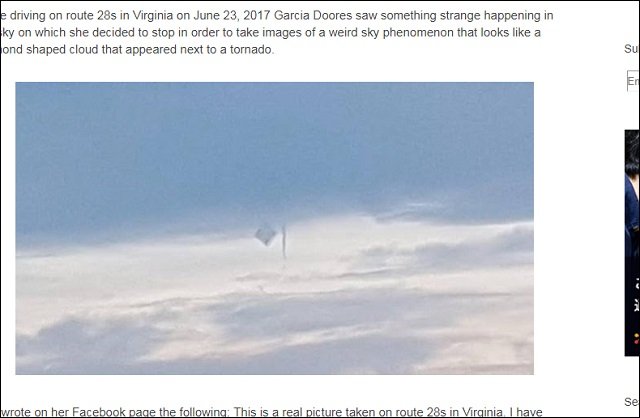 アメリカ上空にダイヤモンド型UFO出現! 専門家「気象を操作してトルネードを発生させている」の画像1