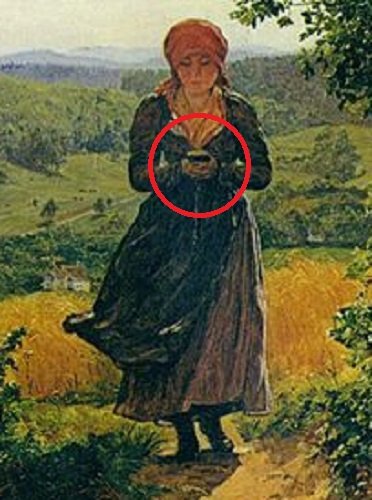 150年前の名画に「歩きスマホの少女」がハッキリ描かれていた? iPhone Xと完全一致、スマホはタイムトラベル製品だった?の画像2
