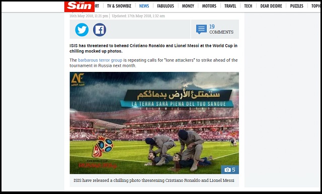 【警告】サッカーW杯で「イスラム国」がメッシを狙ったテロ予告ポスターを公開! クリロナにも警告…目から血も!の画像3