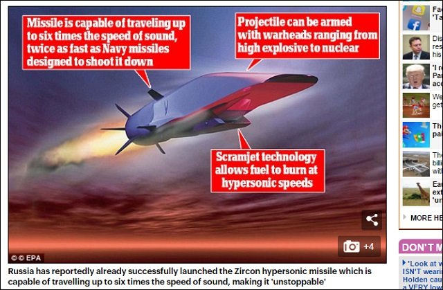 ロシアが来年配備する世界最強・超音速ミサイル「Zircon」がヤバい！「向こう20年間は迎撃不可能」世界の国防に激震！の画像1