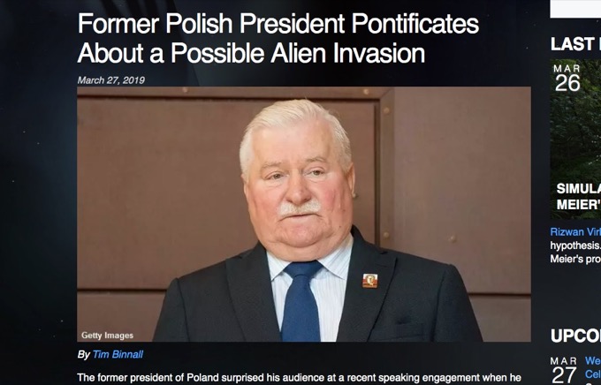 「宇宙人の侵略で世界滅亡する」ポーランドの元大統領（ノーベル賞受賞者）が本気で警告！ 過去に4、5回起きたと危機感表明！の画像1