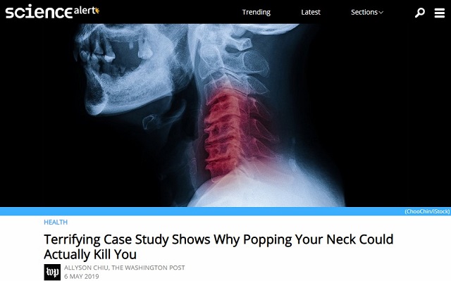 「首ポキ」で死ぬリスクがあることが判明！ 関節を鳴らした瞬間に脳卒中や植物状態に… 医師もガチ警告！の画像1