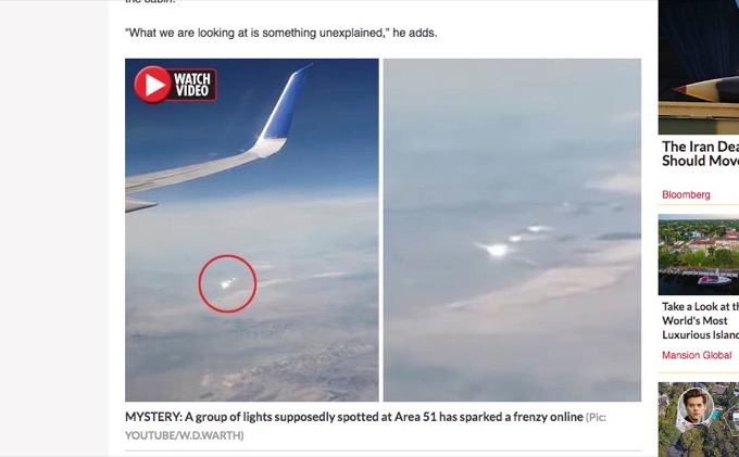 エリア51上空でホバリングする3体のUFOを旅客機乗客が激撮! 政府関係者からの極秘リークか!?の画像1