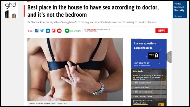 セックスのベストスポットはベッドではなかった! 最高のSEXのための場所と体位を有名医師が発表!の画像1