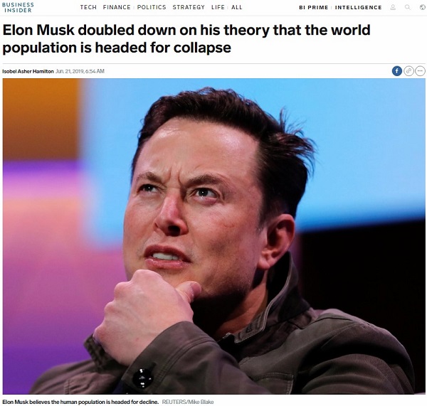 イーロン・マスク「2050年までに人口減少、国連試算は間違い」! 世界的超高齢化社会+気候変動で人類滅亡確定!の画像1