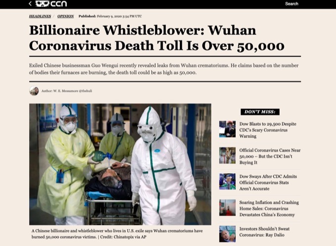 「新型コロナウイルス、死者は既に5万人超え」中国人億万長者が告発! 49の火葬場が24時間フル稼働…証拠も!?の画像1