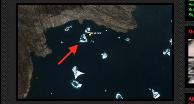 氷河の下から「古代のUFO」がグーグルマップで発見される! 座標も判明、氷が解けて構造物が露出!の画像2
