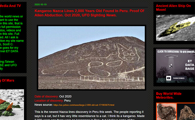 南米ナスカの地上絵は巨大ネコではない！ 専門家解説「宇宙人拉致事件の証拠」「3本の角が生えた異星人の絵」も発見！の画像1