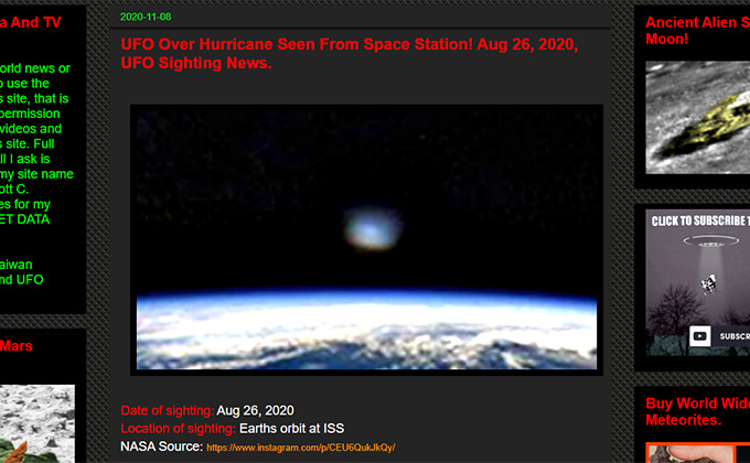 宇宙人がハリケーンを引き起こしている決定的証拠が流出! ISS撮影の写真に巨大発光体、「UFOは気象操作能力を持つ」識者断言の画像2