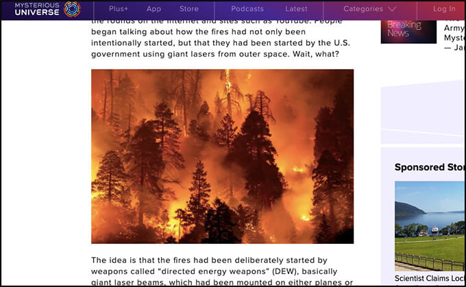 【重要】米国の山火事は政府がわざと起こしている!? 消防士もいぶかる青いビームと燃焼の謎、「巨大スペースレーザー陰謀論」登場!!の画像1