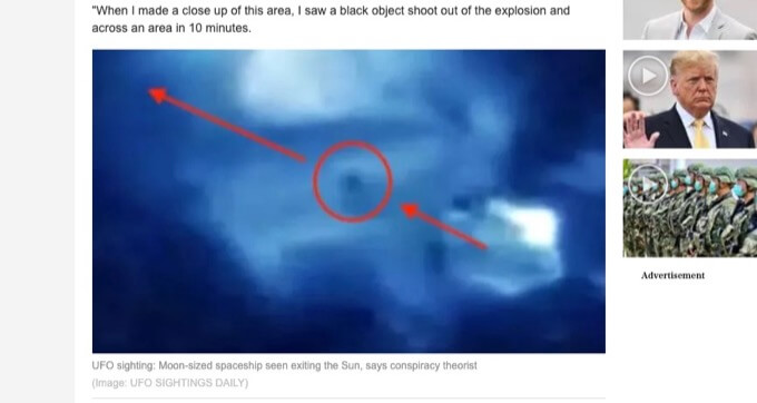 【衝撃】太陽の中から月サイズのUFOが出現、高速で飛び去る決定的瞬間! 専門家「太陽は中空。エイリアンが住んでいる」の画像2