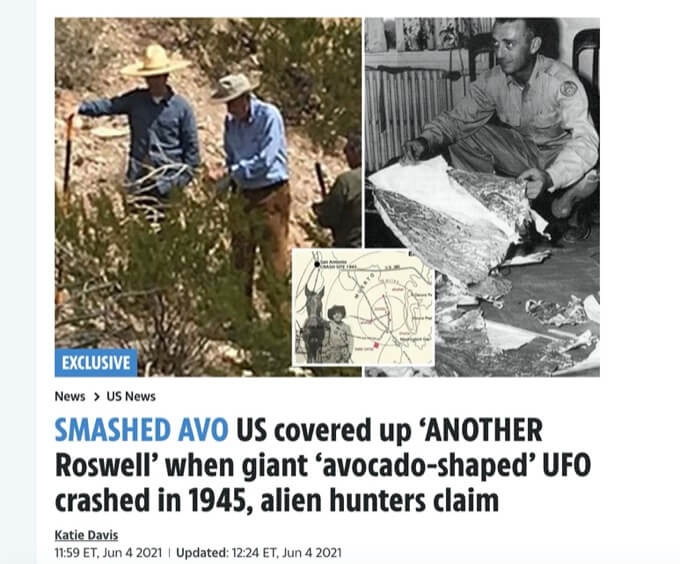 1945年にアボカド型UFOが墜落、米軍が回収した「もう一つのロズウェル」事件発覚!! 60年ぶり目撃者激白、核実験と不気味なリンクもの画像1