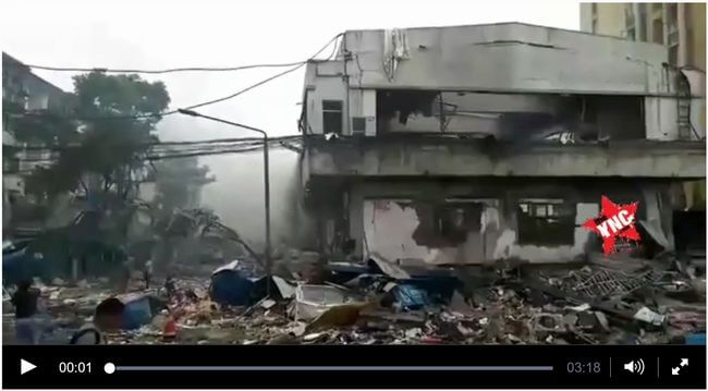 【閲覧注意】中国で超大規模ガス爆発、150人死傷の地獄すぎる現場映像流出! 積み重なる瓦礫と死体、この世の終わりとしか思えないの画像1