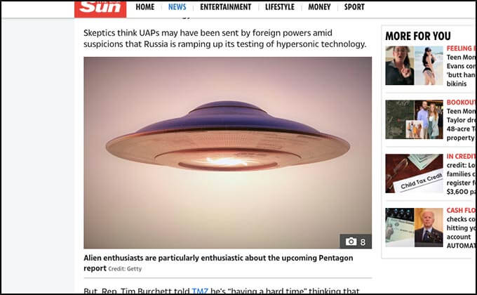 【緊急】「米軍UFOレポート」を一足先に見た議員が衝撃暴露!! 中露の技術ではあり得ない… 地球外テクノロジーで確定か！の画像1