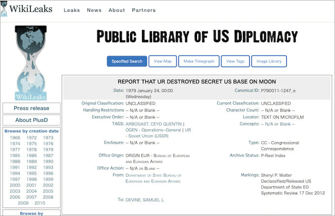 「米国の月面基地がソ連に破壊された」極秘公文書をウィキリークスが暴露! 知られざる歴史の真実(最速ニュース)の画像1