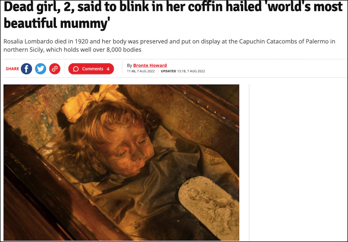 「世界で最も美しいミイラ」ロザリアとは？ 今にも蘇りそうな2歳児、棺の中で瞬きも！の画像1