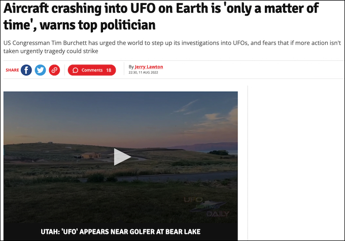 「UFOと飛行機の衝突事故は不可避」米議員が危機を指摘！ 「トップガン」パイロットの報告に注目の画像1