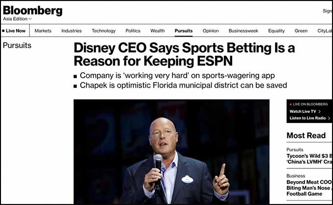 ディズニーCEOがスポーツベッティングに意欲 賭博のニューノーマルとは?の画像1