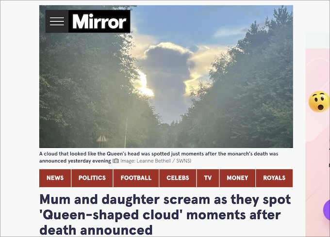 英国でエリザベス女王としか思えない雲の出現相次ぐ！ 崩御直後に奇跡連発、最後のメッセージか？の画像1
