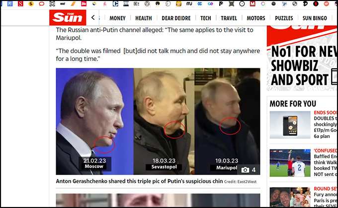 プーチン大統領のアゴに異変… ウクライナを訪問したのは影武者か!? 軍情報部「そっくりさんが3人いる」の画像1