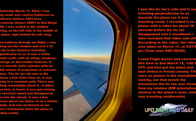 飛行機から撮影された葉巻型UFO映像！ 2年前に出現した葉巻型UFOの再来か＝米の画像1