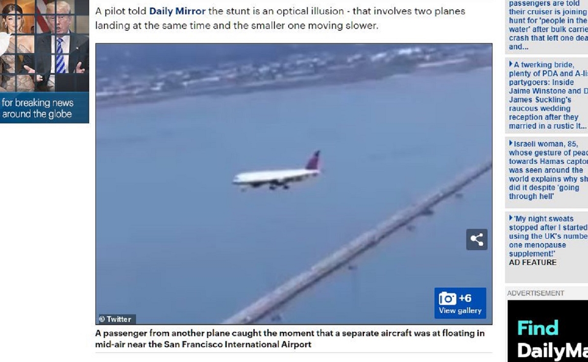 空中で静止する飛行機が撮影される! 現実世界はシミュレーションなのか?の画像1
